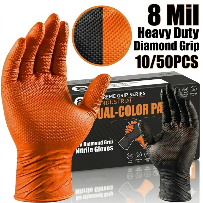 Zware oranje nitril handschoen - Nitrile Mechanic Glove recensie en prijs